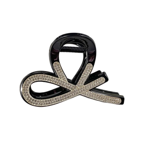 Elegante pinza per capelli nera con strass da donna, grande fermaglio a squalo accessorio