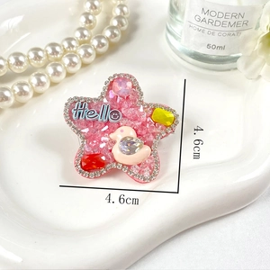 Barrette étoile rose mignonne avec chiot en strass et texte Hello, taille 4,6 cm