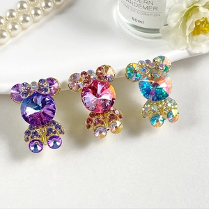 Barrette à Cheveux Ours de Dessin Animé en Alliage et Cristal K9 pour Femmes Clip Latéral en Strass Étincelant