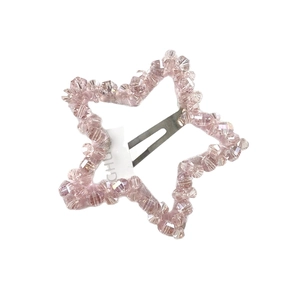 Pince à cheveux étoile rose élégante avec perles de cristal étincelantes et fermeture snap