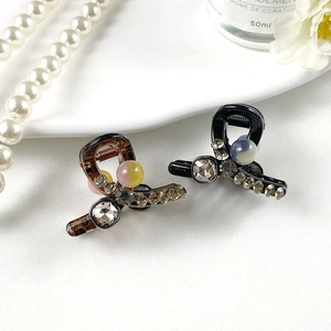 Set de mini pinces à cheveux élégantes avec perles et strass en noir et ambre