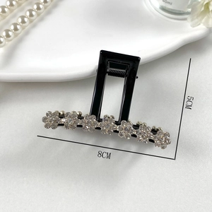 Eleganter schwarzer 8cm Haarklammer mit glitzernden Strassblumen für Damen