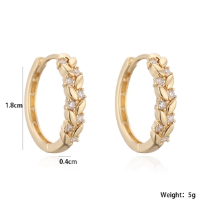 Elegant 18K gold-plated wheat ear hoop earrings with micro-set zircon stones