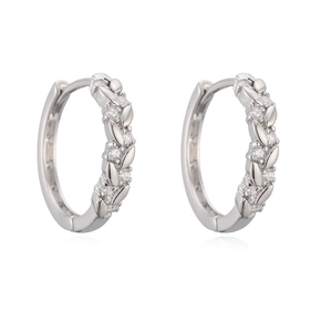 Elegant 18K gold plated wheat ear hoop earrings with sparkling zircon stones in silver finish