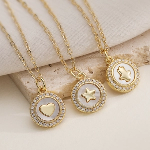 Kupfer Vergoldet Zirkonia Herz Stern Hamsa Hand Anhänger Halskette Minimalistisch Luxus Mode Schmuck Für Damen