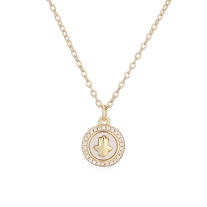 Vergoldete Hamsa Hand Halskette mit Perlmutt-Inlay und funkelndem Zirkonia-Rahmen
