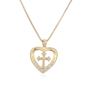 Collana con ciondolo a cuore e croce placcata oro 18K con zirconi su catena box
