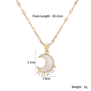 Collier minimaliste plaqué or 18K avec pendentif lune en nacre, étoiles et zircons