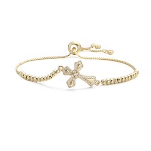 Bracelet femme en or 18 carats avec pendentif croix en zircon et fermoir réglable