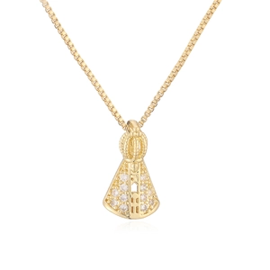Exquisite 18K gold plated Our Lady of Aparecida crown pendant necklace with zircons