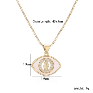 Collier en cuivre plaqué or 18K avec pendentif œil Vierge Marie, zircon blanc et nacre