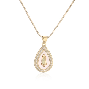 Collier goutte plaqué or 18 carats avec pendentif Vierge Marie et oxydes de zirconium