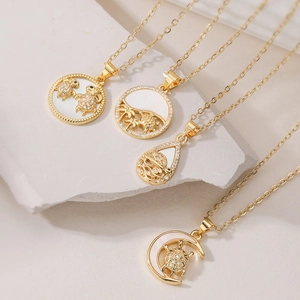 Gold Plated Copper Sea Turtle Pendant Necklace With Zirconia Mother Of Artificial Pearl Nautical Ocean Style Women Jewelry Gift