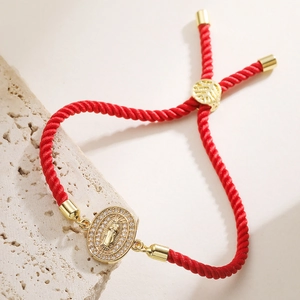 18K gold plated Virgin Mary pendant red string bracelet with zircon halo setting