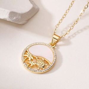 18K gold plated turtle pendant necklace with zircon and shell for summer beach vibes