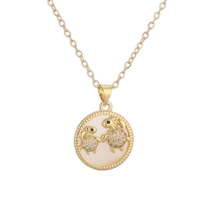18K gold plated turtle necklace with white mother of pearl and sparkling zircon stones