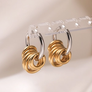 Stainless Steel Two-tone Hoop Earrings For Women 18K Gold Silver Plated Geometric Multi-layer Round Circle Hoop Earrings Jewelry