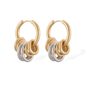 18K gold plated stainless steel hoop earrings with gold and silver dangling rings