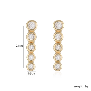 18K gold plated long geometric earrings with five brilliant clear cubic zirconia crystals