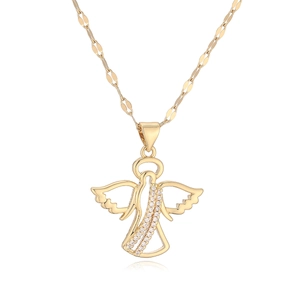 Exquis collier pendentif ailes d'ange plaqué or 18 carats avec zircons brillants