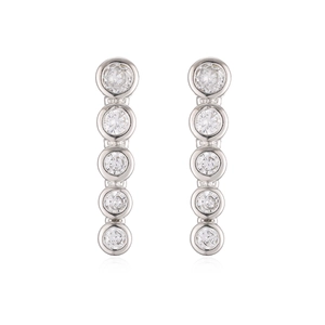 Minimalist 18K gold plated long geometric drop earrings with five round zircons