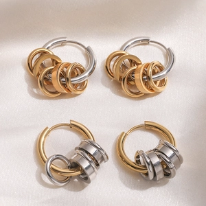 Minimalist 18K gold-plated stainless steel mixed color multi-hoop earrings set