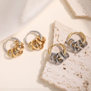 Minimalist two-tone 18K gold plated stainless steel layered hoop earrings for women