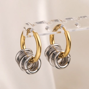 Minimalist Stainless Steel Hoop Earrings With Multi Circular Rings 18K Gold Plated Contrast Color Earrings For Women Daily Wear