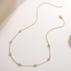 Elegant 18K gold plated necklace with 8 round bezel-set zircon stones for women