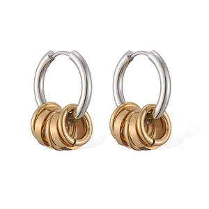 Minimalist two-tone stainless steel hoop earrings with 18K gold-plated interlocking rings