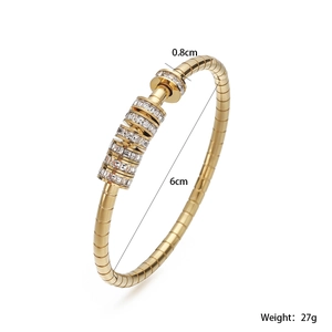 Detail view of 18K gold plated stainless steel bracelet with five pavé zircon bead rings