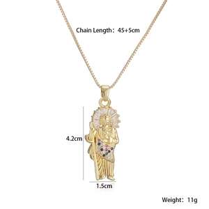 Saint Jude pendant necklace in 18K gold plated brass with colorful zircon stones