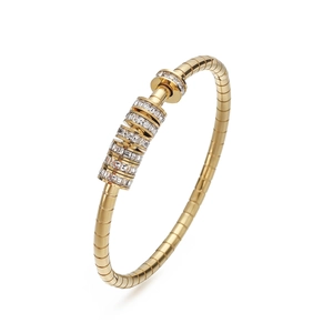 Luxurious 18K gold plated stainless steel snake chain bangle with cubic zirconia stones