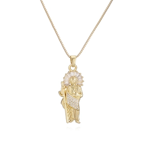 Religious Saint Jude pendant necklace in 18K gold plated copper with cubic zirconia accents