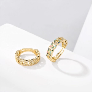 8mm gold Cuban link open ring set with micro-pave white and multicolor cubic zirconia