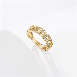 8mm gold Cuban chain link open ring with micro-paved cubic zirconia for women