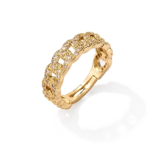 8mm gold-plated Cuban link open ring featuring micro-pave cubic zirconia stones