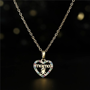 Goldene Herz MAMA Kette mit bunten Zirkonia Anhängern als Muttertagsgeschenk