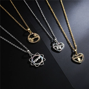 18K Gold und Silber MAMA Herzketten mit bunten Zirkonia für den Muttertag Schmuck