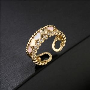 Anello alla Moda in Rame Placcato Oro 18K a Forma di Cuore per Donna Regolabile in Smalto con Intarsio di Zirconia Gioielli