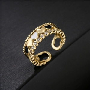 Anello a cuore regolabile placcato oro 18K con smalto e pietre di zircone scintillanti