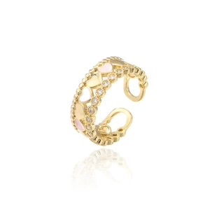 Anello a cuore placcato oro 18K con smalto rosa e bianco e zirconi