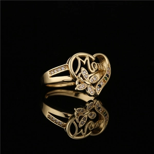 Bague Réglable Ouverte en Cuivre Plaqué Or 18K Avec Zirconium Coloré Mom Cœur Papillon Bijoux Cadeau pour Mère Femme
