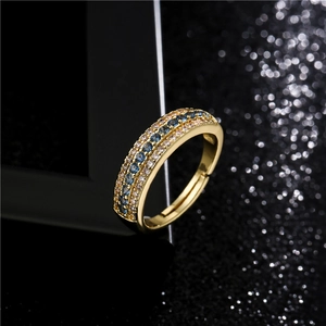 18K Gold Plated Copper 3 Row Zircon Micro Pave Open Adjustable Ring For Women Elegant Fashion Jewelry For Party Daily Wear