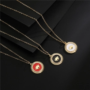 Collana Pendente Malocchio Rame Placcato Oro Vintage Zirconia Smalto Design Solare Rotondo Gioielli Per Donna Festa Quotidiano