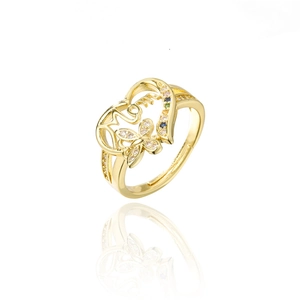 Bague Mom cœur plaquée or 18 carats avec motif papillon et zircons colorés