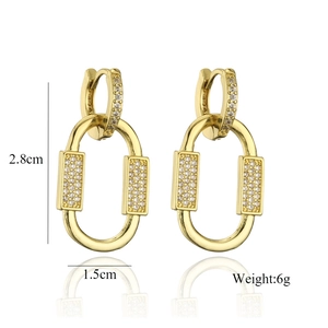 Detailed size view of 18K gold plated double hoop earrings with cubic zirconia stones