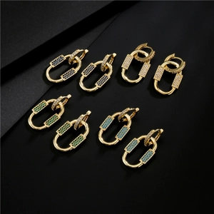 Exaggerated 18K gold plated drop earrings with colorful micro-pave rectangle crystals