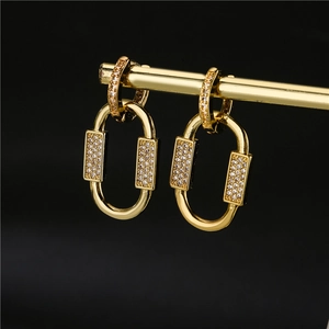 Fashion Exaggerated Large Oval Dangle Earrings 18K Gold Plated Copper Micro Pave Zirconia Geometric Jewelry For Women