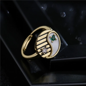 Golden Yin Yang open ring with colorful enamel and zircon inlay in Chinese style